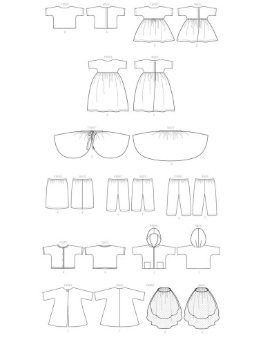 Patrón de ropa para muñeca - Butterick 6606