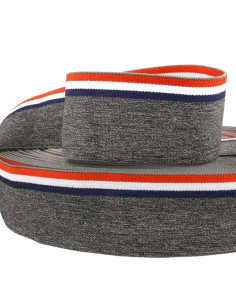 Elástico fantasía rayado tricolor fondo gris jaspeado 45 mm