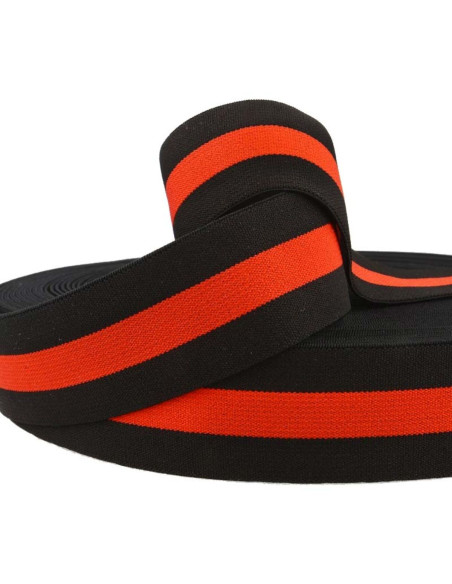 Elástico fantasía rayado negro y rojo 40 mm