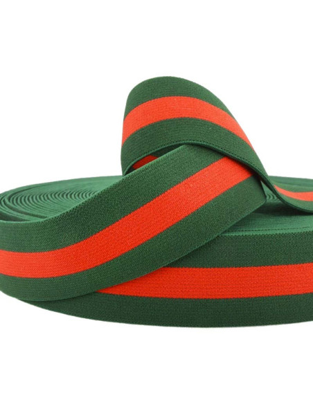 Elástico fantasía a rayas verde y rojo 40 mm