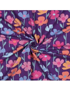 Tela de sudadera flores del campo - Fondo violeta
