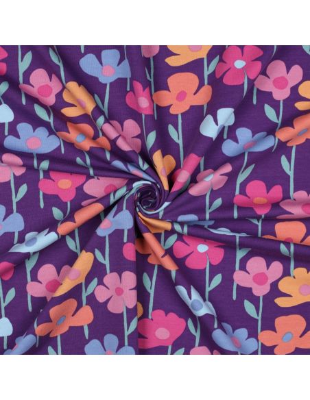 Tela de sudadera flores del campo - Fondo violeta