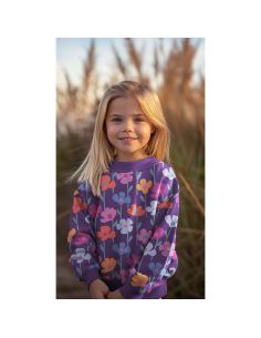 Tela de sudadera flores del campo - Fondo violeta 2