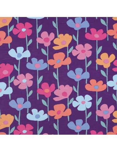 Tela de sudadera flores del campo - Fondo violeta