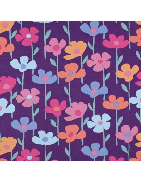 Tela de sudadera flores del campo - Fondo violeta