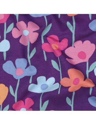 Tela de sudadera flores del campo - Fondo violeta
