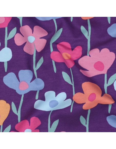 Tela de sudadera flores del campo - Fondo violeta