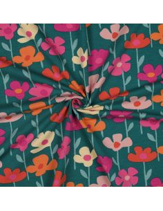Tela de sudadera flores del campo - Fondo verde