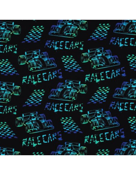 Tejido de punto estampado Coches de carrera - Fondo negro