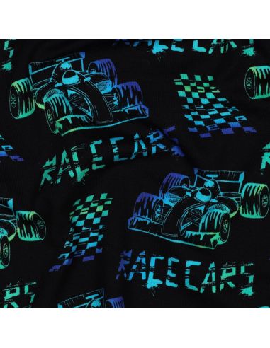 Tejido de punto estampado Coches de carrera - Fondo negro