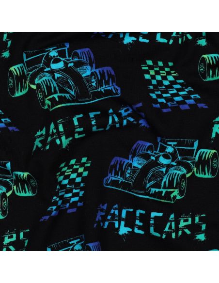 Tejido de punto estampado Coches de carrera - Fondo negro