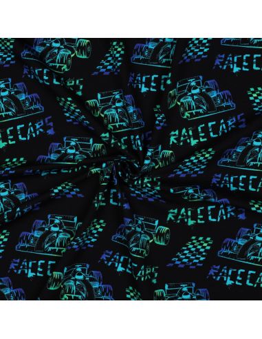 Tejido de punto estampado Coches de carrera - Fondo negro