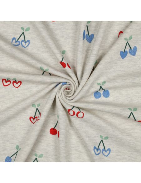 Tejido de sudadera mezclado con glitter de cerezas - Crudo