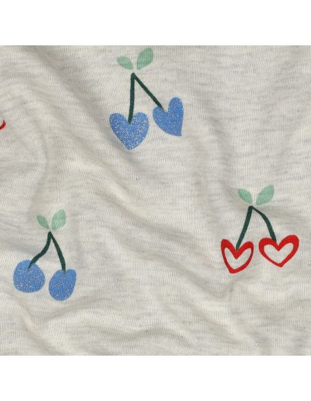 Tejido de sudadera mezclado con glitter de cerezas - Crudo