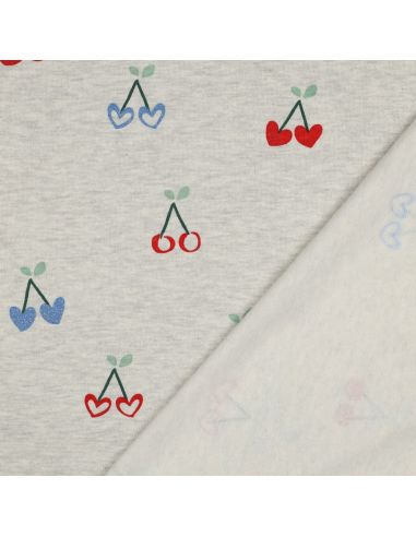 Tejido de sudadera mezclado con glitter de cerezas - Crudo