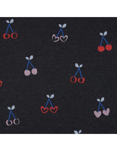 Tejido de sudadera mezclado con glitter de cerezas - Azul marino