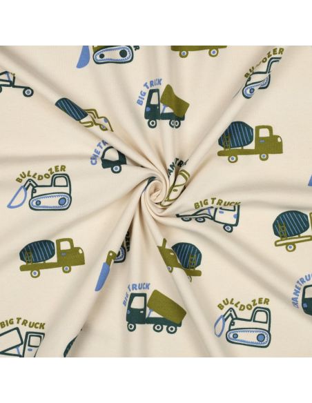 Tela de sudadera ligera con maquinaria de construcción - Crudo