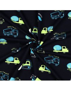 Tela de sudadera ligera con maquinaria de construcción - Azul marino
