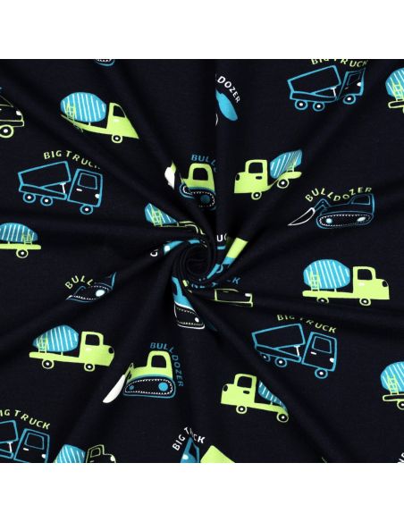 Tela de sudadera ligera con maquinaria de construcción - Azul marino