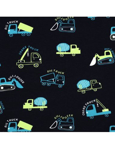 Tela de sudadera ligera con maquinaria de construcción - Azul marino
