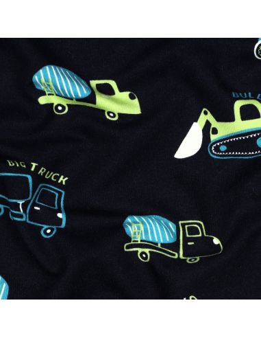 Tela de sudadera ligera con maquinaria de construcción - Azul marino