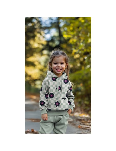 Tejido de sudadera ligero con flores - Verde