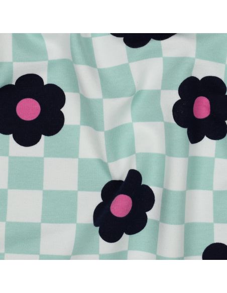 Tejido de sudadera ligero con flores - Verde