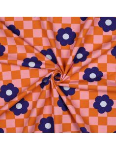 Tejido de sudadera ligero con flores - Naranja
