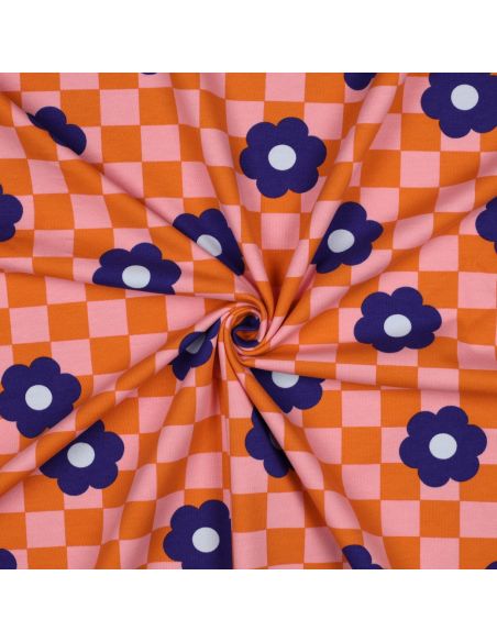 Tejido de sudadera ligero con flores - Naranja