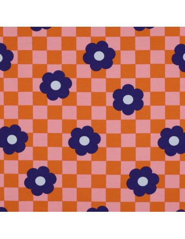 Tejido de sudadera ligero con flores - Naranja
