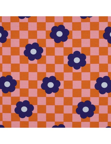 Tejido de sudadera ligero con flores - Naranja