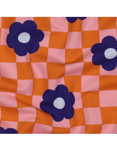 Tejido de sudadera ligero con flores - Naranja