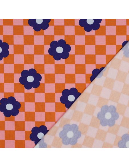 Tejido de sudadera ligero con flores - Naranja
