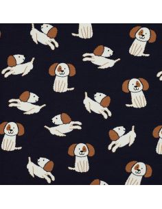 Tela de sudadera ligera con perros - Azul marino 2