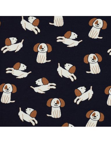 Tela de sudadera ligera con perros - Azul marino