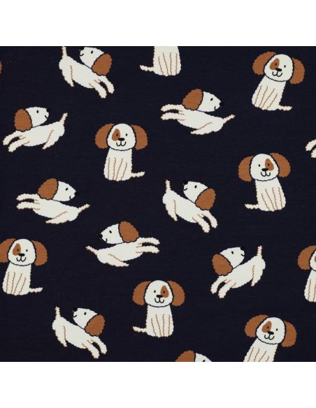 Tela de sudadera ligera con perros - Azul marino