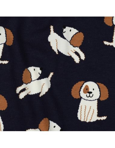 Tela de sudadera ligera con perros - Azul marino
