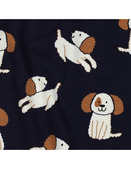 Tela de sudadera ligera con perros - Azul marino
