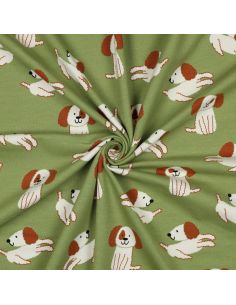 Tejido de sudadera ligero con perros - Verde