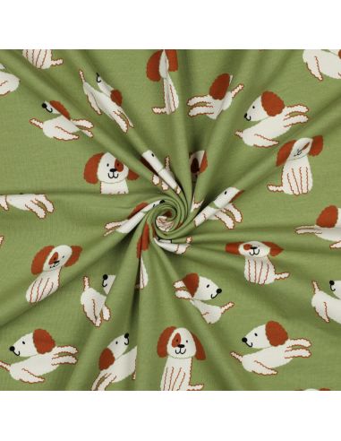 Tejido de sudadera ligero con perros - Verde