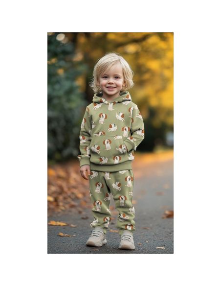 Tejido de sudadera ligero con perros - Verde