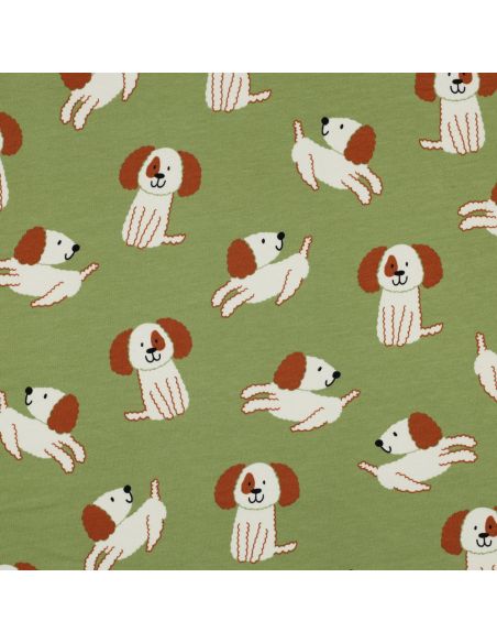 Tejido de sudadera ligero con perros - Verde