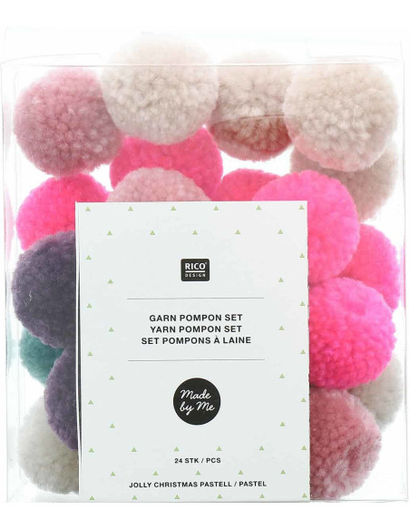 Set de 24 pompones de lana - Jolly christmas pastel