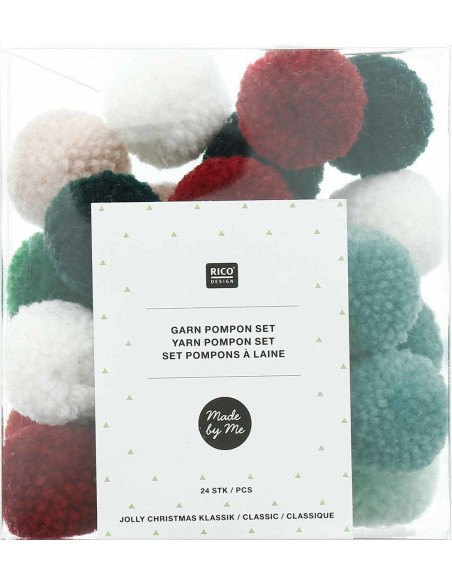 Set de 24 pompones de lana - Jolly Christmas clásico