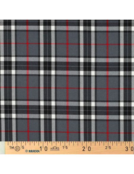 Tejidos escoceses de tartán - Negro, gris y rojo