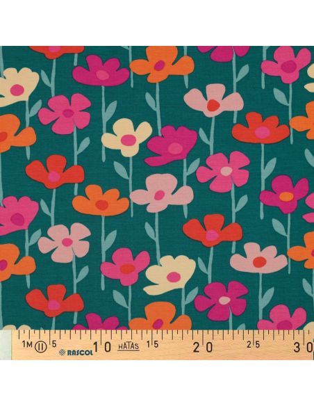 Tela de sudadera flores del campo - Fondo verde