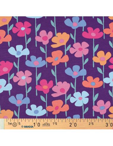 Tela de sudadera flores del campo - Fondo violeta