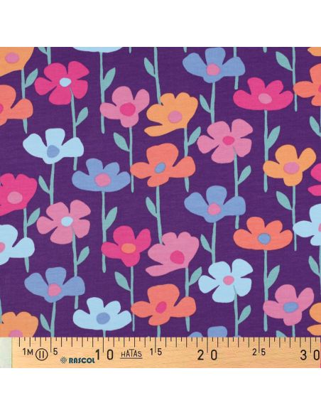 Tela de sudadera flores del campo - Fondo violeta