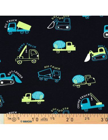Tela de sudadera ligera con maquinaria de construcción - Azul marino