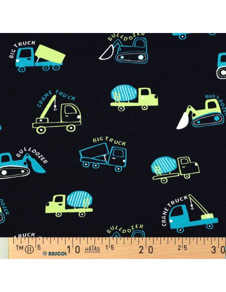 Tela de sudadera ligera con maquinaria de construcción - Azul marino